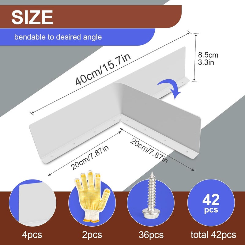 CAPHONT Rain Diverter Roofing Gutter Guards, 4 Pack 15.7 x 3.54 x 0.74 Inches Gutter Splash Guard Valley Downspout Roof Foldable Drip Guard for Corner House (White) - Image 2
